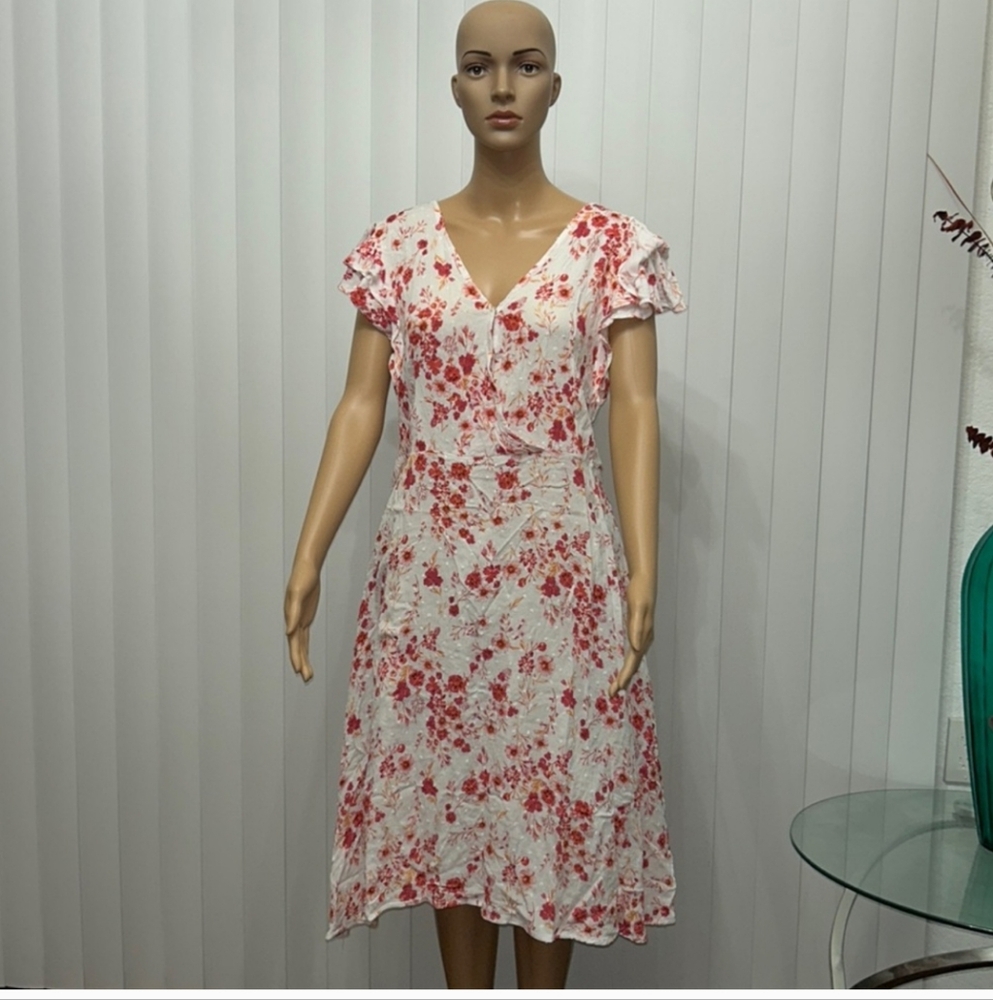 Bloomfield Floral White Red Midi Dress